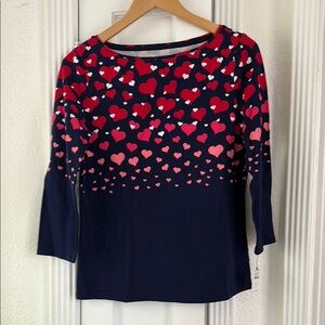 Elegant Talbots  Navy Top with Ombre Hearts Cotton Scoop Neck.